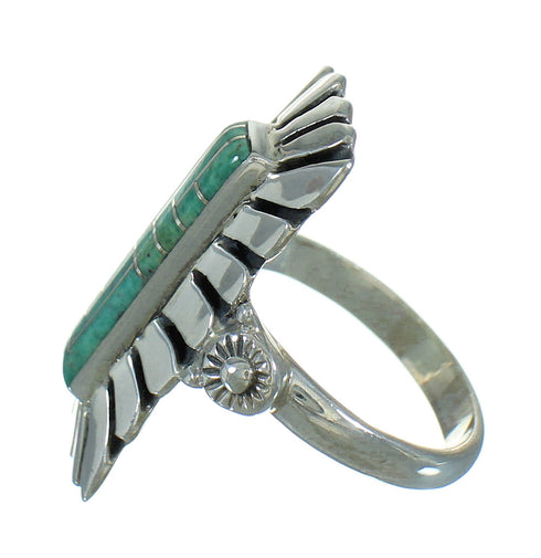 Turquoise Inlay Genuine Sterling Silver Ring Size 6-1/2 AX89333